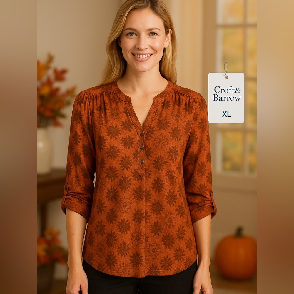 Croft & Barrow XL Burnt Orange Floral Tunic Top